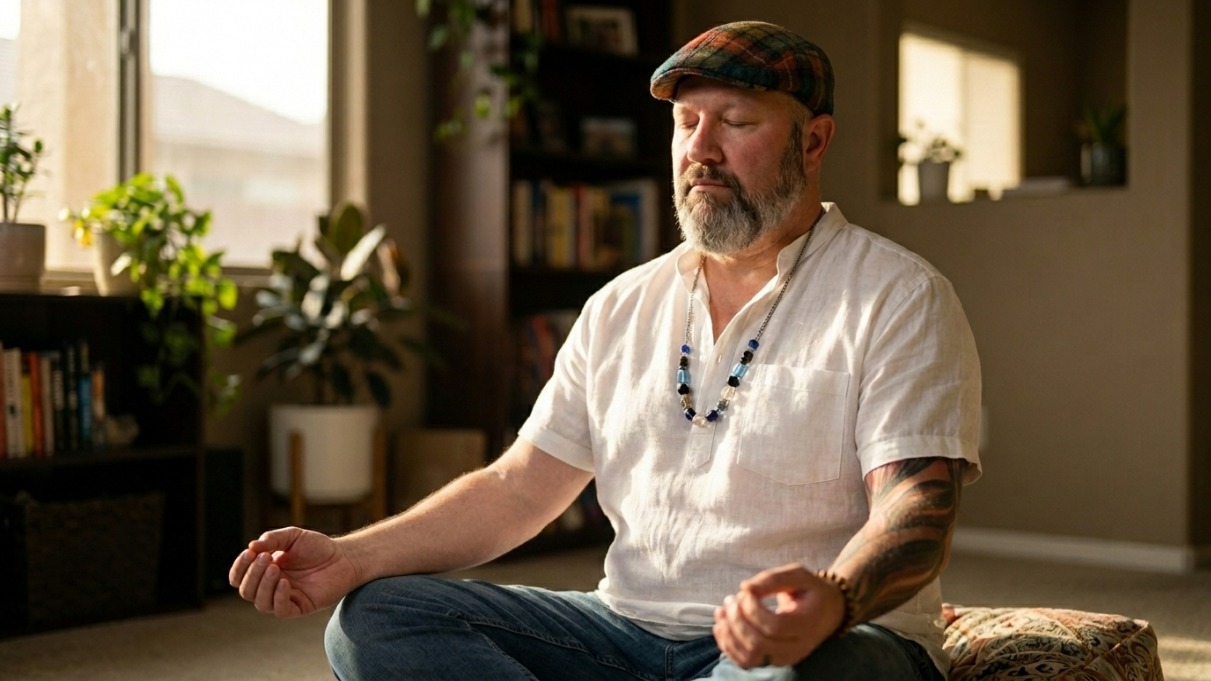 Joseph Sorensen preparing to meditate